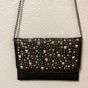 Black Studded‎ Crossbody bag with black chain